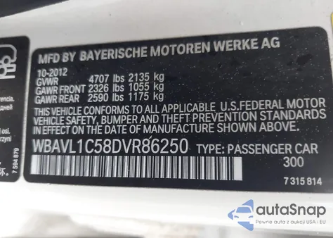 2013 BMW X1 xDrive28I из США, поврежденный, VIN WBAVL1C58DVR86250